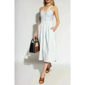 Ulla Johnson Women's Laurelin Smocked Canvas Cotton Midi Dress Size 14 NWT $595